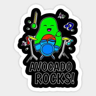 Avocado Rocks - Funny Avocado Cute Clipart Veggies - Musical Beats Drummer Sticker